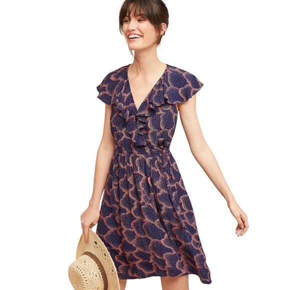 ANTHROPOLOGIE ROSALIA NAVY WRAP DRESS by MAEVE SIZE 8 - Picture 1 of 8